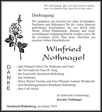 Traueranzeige von Winfried Nothnagel von Südthüringer Presse