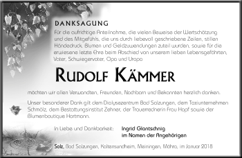 Traueranzeige von rudolf Kämmer von Südthüringer Presse