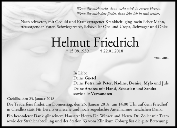 Traueranzeige von Helmut Friedrich von Neue Presse Coburg