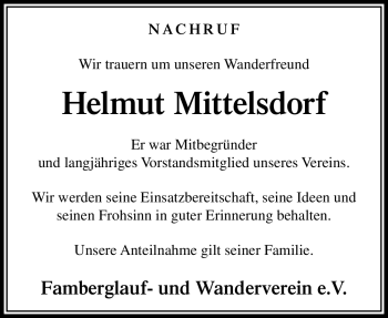 Traueranzeige von Helmut Mittelsdorf von Südthüringer Presse