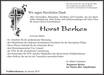 Traueranzeige von Horst Berkes von Südthüringer Presse