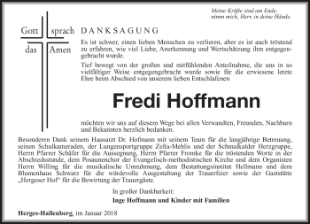 Traueranzeige von Fredi Hoffmann von Südthüringer Presse