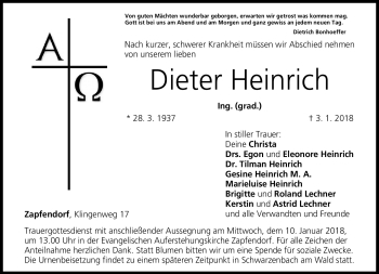 Traueranzeige von Dieter Heinrich von Frankenpost