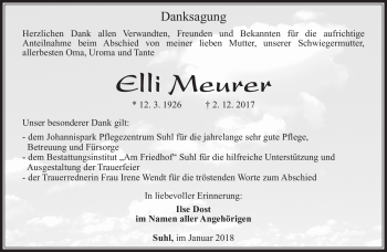 Traueranzeige von Elli Meurer von Südthüringer Presse