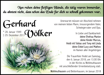 Traueranzeige von Gerhard Völker von Südthüringer Presse