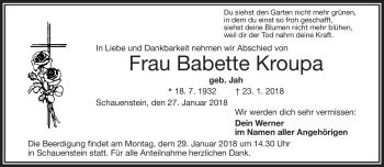 Traueranzeige von Babette Kroupa von Frankenpost
