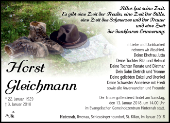 Traueranzeige von Horst Gleichmann von Südthüringer Presse