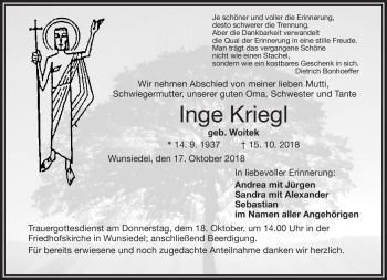 Traueranzeige von Inge Kriegel von Frankenpost