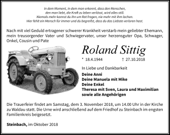 Traueranzeige von Roland Sittig von Südthüringer Presse