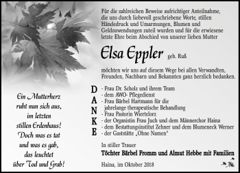 Traueranzeige von Elsa Eppler von Südthüringer Presse