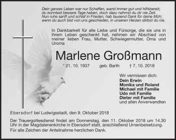 Traueranzeige von Marlene Großmann von Neue Presse Coburg