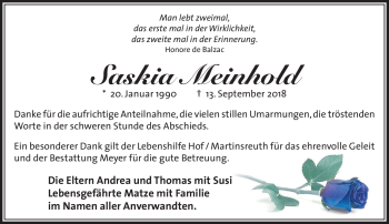 Traueranzeige von Saskia Meinhold von Frankenpost