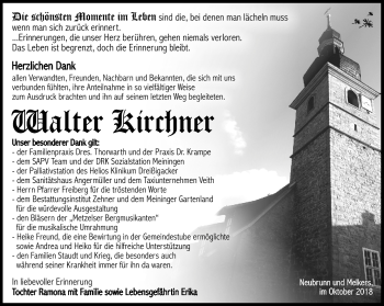 Traueranzeige von Walter Kirchner von Südthüringer Presse