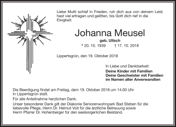 Traueranzeige von Johanna Meusel von Frankenpost