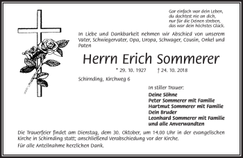 Traueranzeige von Erich Sommerer von Frankenpost
