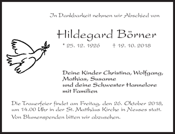 Traueranzeige von Hildegard Börner von Neue Presse Coburg
