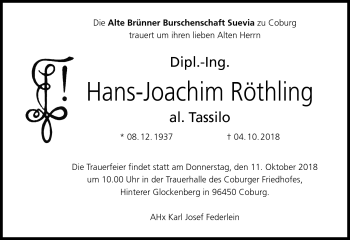 Traueranzeige von Hans-Joachim Röthling von Neue Presse Coburg