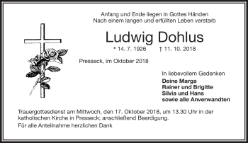 Traueranzeige von Ludwig Dohlus von Frankenpost