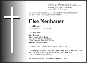 Traueranzeige von Else Neubauer von Neue Presse Coburg