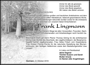 Traueranzeige von Frank Lingmann von Südthüringer Presse