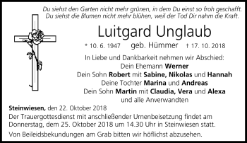 Traueranzeige von Luitgard Unglaub von Neue Presse Coburg