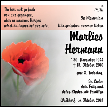 Traueranzeige von Marlies Hermann von Südthüringer Presse