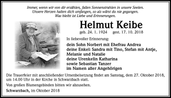 Traueranzeige von Helmut Keibe von Südthüringer Presse