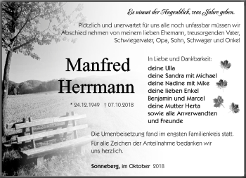 Traueranzeige von Manfred Herrmann von Südthüringer Presse