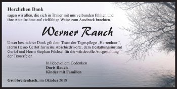 Traueranzeige von Werner Rauch von Südthüringer Presse