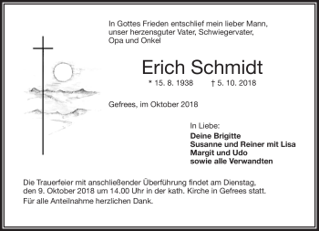 Traueranzeige von Erich Schmidt von Frankenpost
