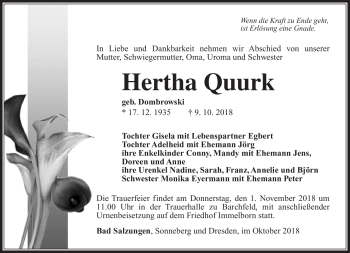 Traueranzeige von Hertha Quurk von Südthüringer Presse