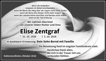 Traueranzeige von Elise Zentgraf von Südthüringer Presse
