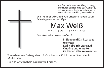 Traueranzeige von Max Weiß von Frankenpost
