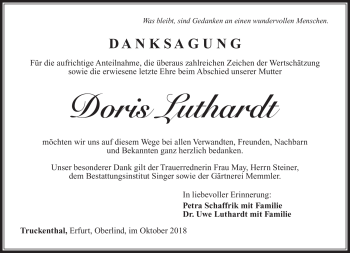 Traueranzeige von Doris Luthardt von Südthüringer Presse