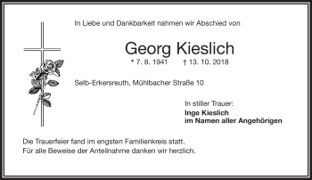 Traueranzeige von Georg Kieslich von Frankenpost