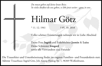 Traueranzeige von Hilmar Götz von Neue Presse Coburg
