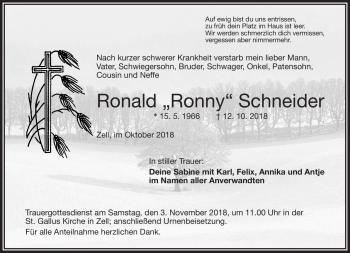 Traueranzeige von Ronald Schneider von Frankenpost