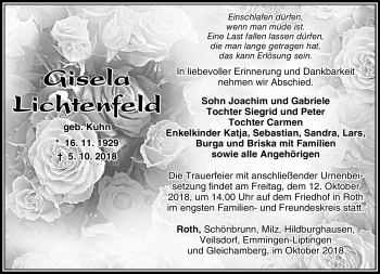 Traueranzeige von Gisela Lichtenfeld von Südthüringer Presse