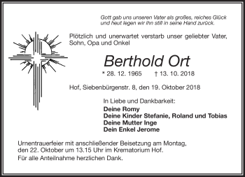 Traueranzeige von Berthold Ort von Frankenpost