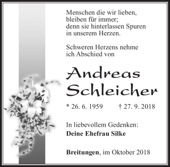 Traueranzeige von Andreas Schleicher von Südthüringer Presse