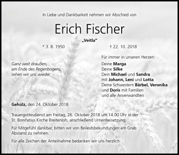 Traueranzeige von Erich Fischer von Neue Presse Coburg