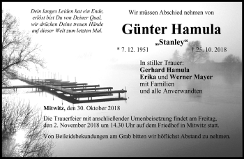 Traueranzeige von Günter Hamula von Neue Presse Coburg