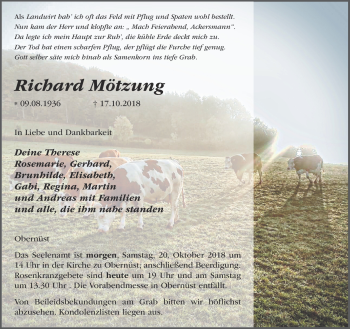 Traueranzeige von Richard Mötzung von Südthüringer Presse