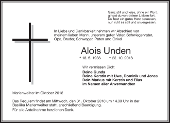 Traueranzeige von Alois Unden von Frankenpost