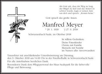 Traueranzeige von Manfred Meyer von Frankenpost