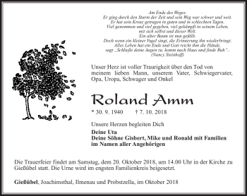 Traueranzeige von Roland Amm von Südthüringer Presse