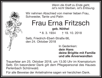Traueranzeige von Erna Fritzsch von Frankenpost