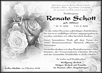 Traueranzeige von Renate Schott von Südthüringer Presse