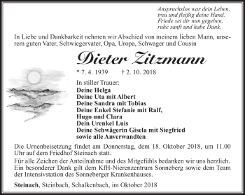 Traueranzeige von Dieter Zitzmann von Südthüringer Presse