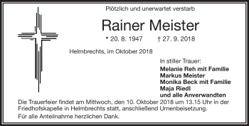 Traueranzeige von Rainer Meister von Frankenpost